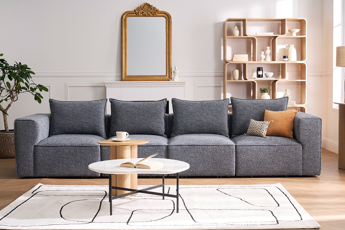 Sof� modular de 5 plazas en tejido mezclado gris oscuro KERRY