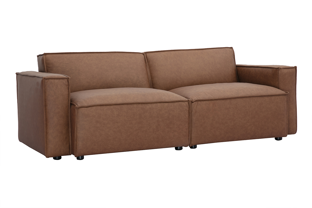 Sof modular vintage de 3 plazas en cuero marrn SPLIT