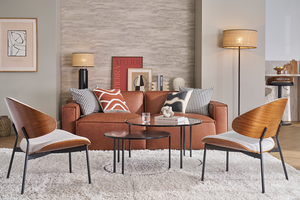 Sof modular vintage de 3 plazas en cuero marrn SPLIT