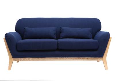 Sof&aacute; n&oacute;rdico 2 plazas azul oscuro patas madera YOKO