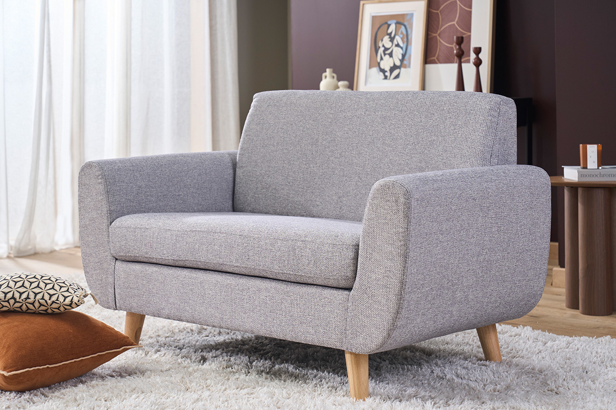 Sof� n�rdico 2�plazas azul petr�leo y madera de caucho maciza PURE