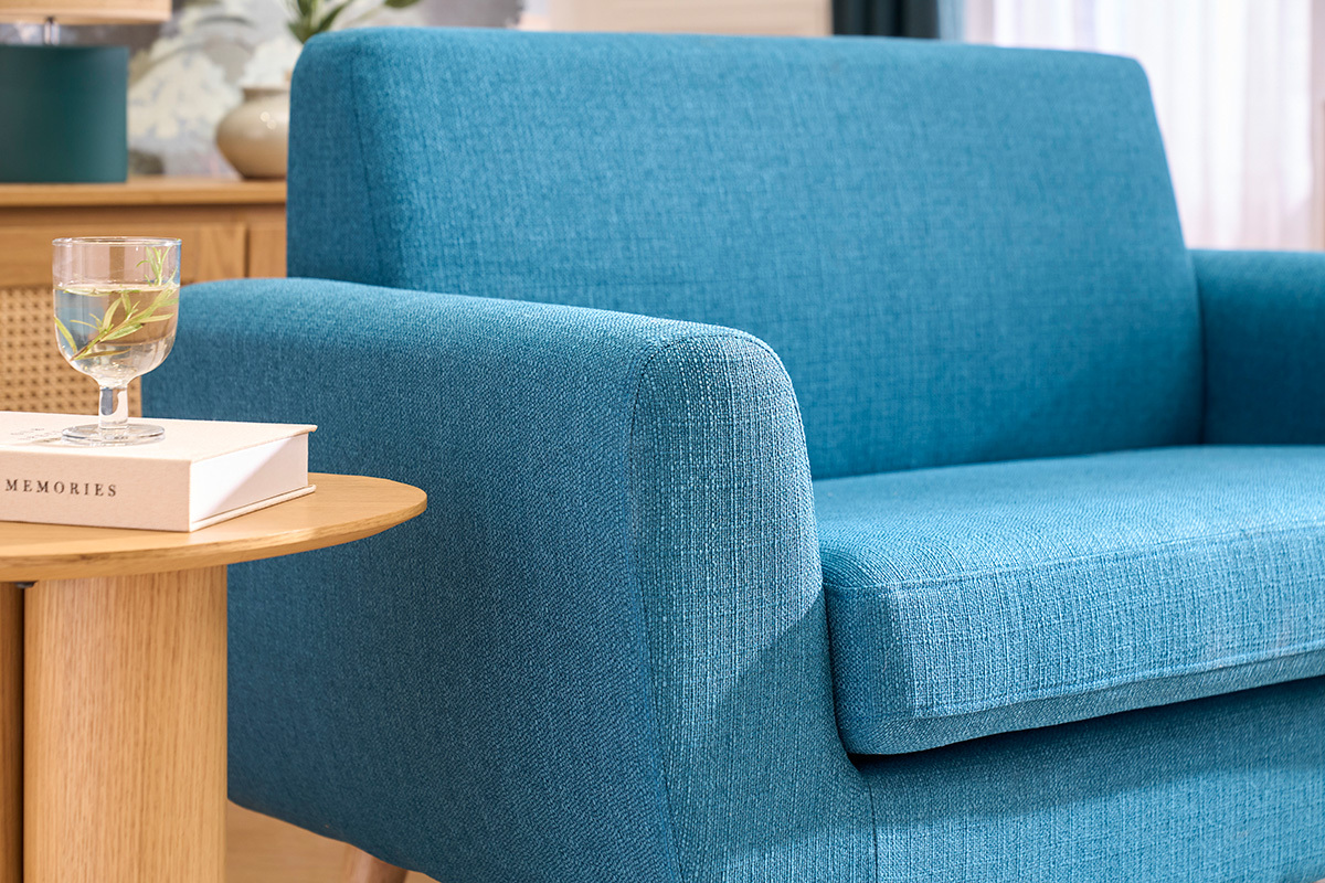 Sof� n�rdico 2�plazas azul petr�leo y madera de caucho maciza PURE