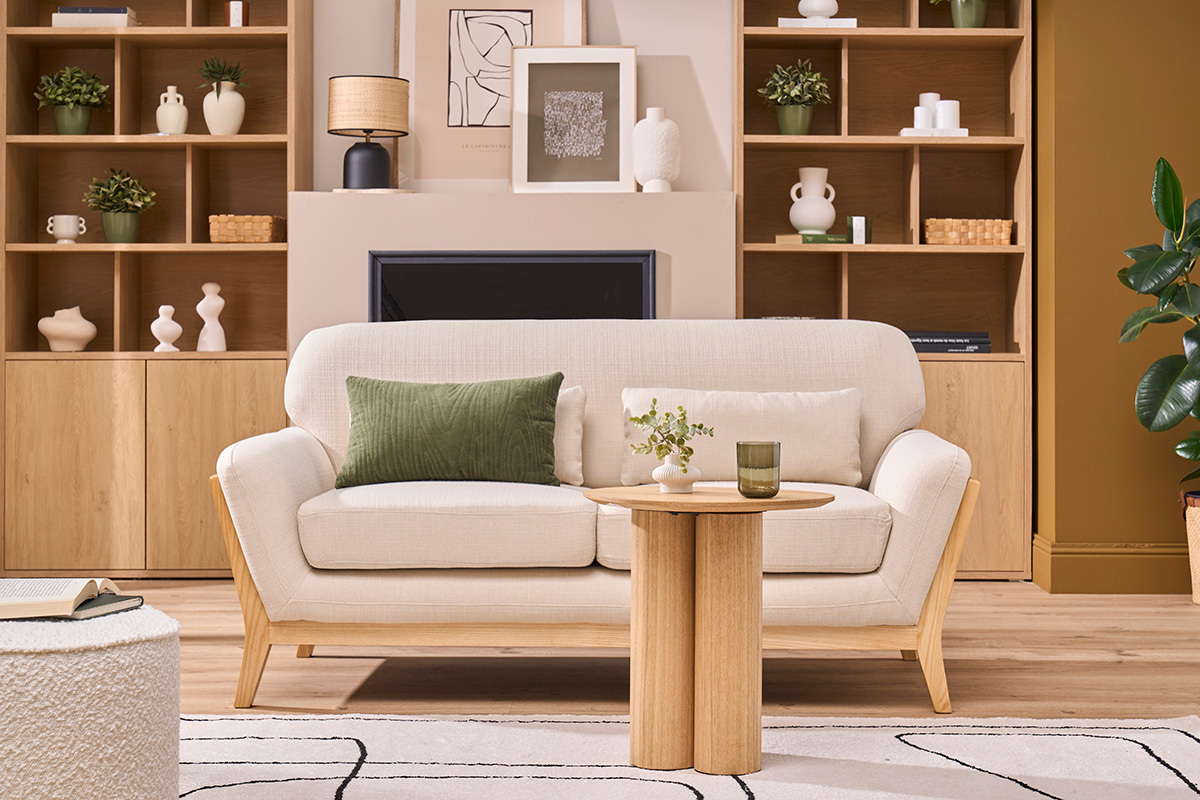 Sof nrdico 2 plazas beige madera YOKO