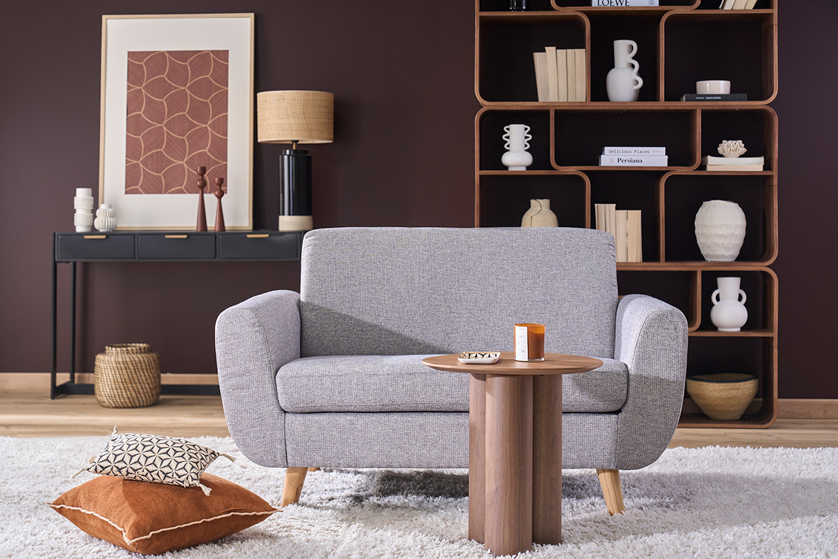 Sof� n�rdico 2�plazas beige y madera de caucho maciza PURE