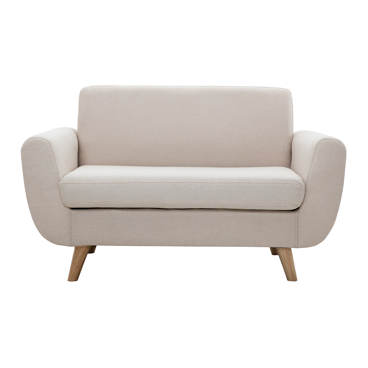Sofá nórdico 2 plazas beige y madera de caucho maciza PURE