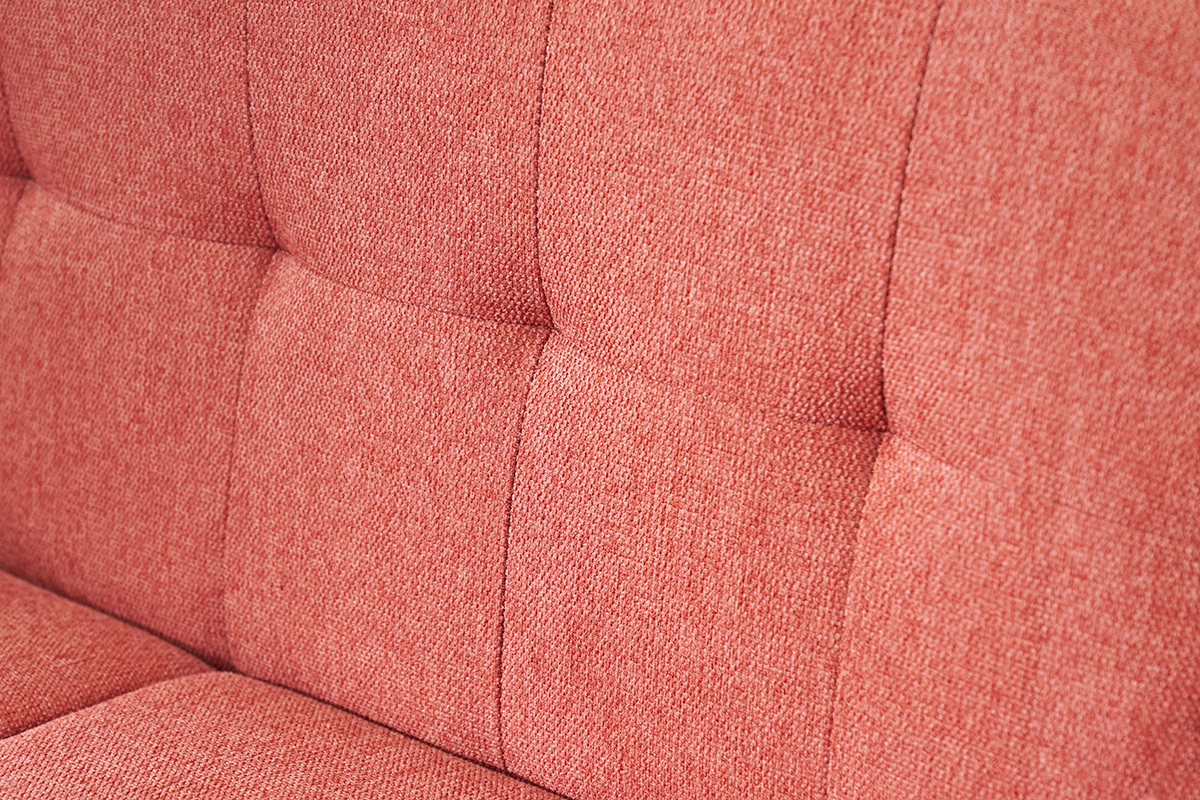Primer plano de la tela con efecto terciopelo texturizado terracota del sof� escandinavo de 2 plazas MOON.