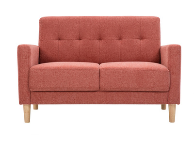 Sofá nórdico 2 plazas de tejido efecto aterciopelado texturizado terracota y madera clara MOON