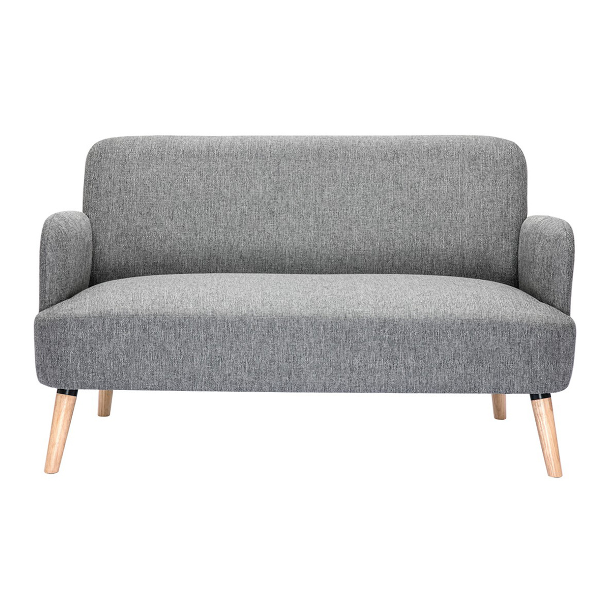 Sofá nórdico 2 plazas de tejido gris claro y madera clara ISKO