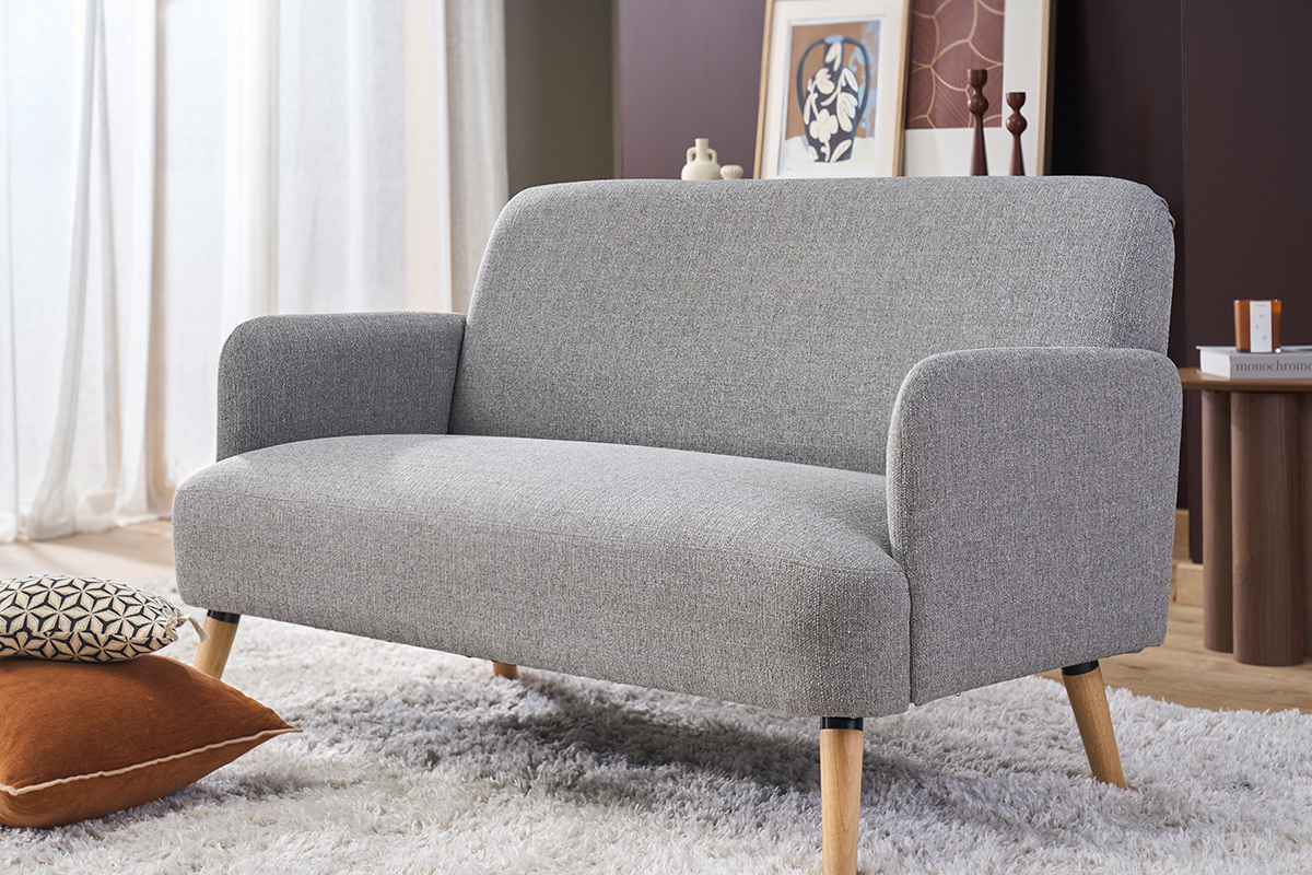 Sof� n�rdico 2 plazas de tela azul petr�leo y madera clara ISKO