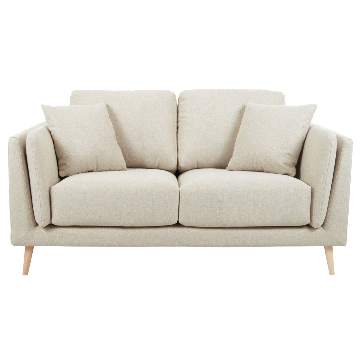 Sofá nórdico 2 plazas de tela beige natural y madera clara VOGUE