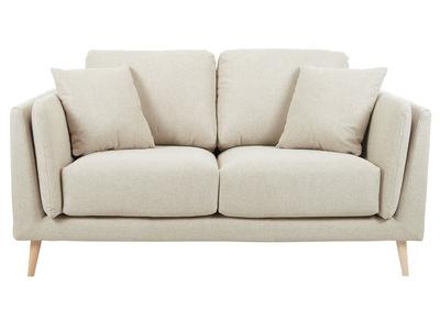 Sofá nórdico 2 plazas de tela beige natural y madera clara VOGUE