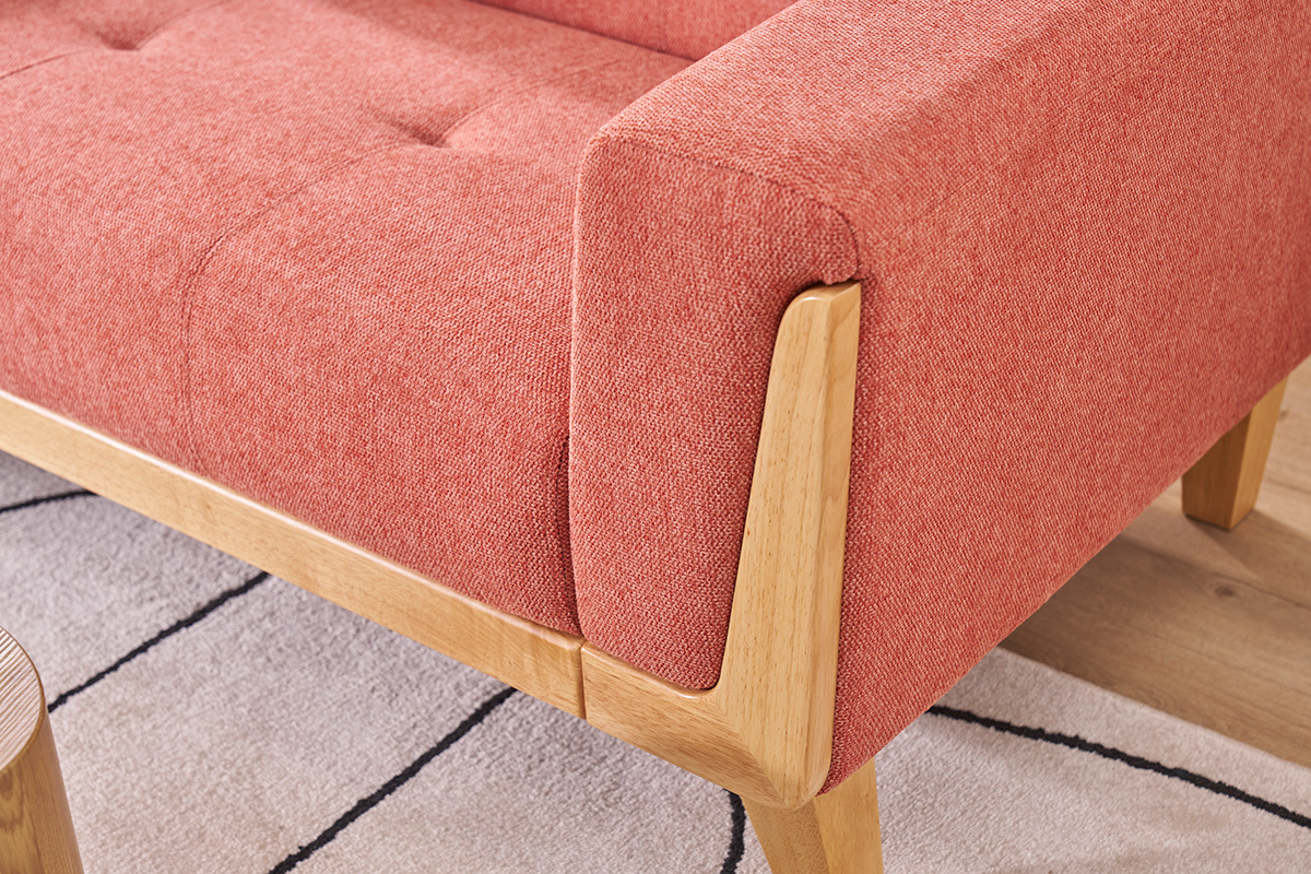 Sof� n�rdico 2 plazas de tela terracota y madera clara FJORD