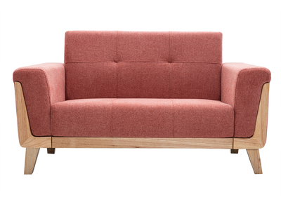 Sofá nórdico 2 plazas de tela terracota y madera clara FJORD