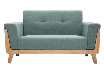 Sofá nórdico 2 plazas de tela verde grisáceo y madera clara FJORD