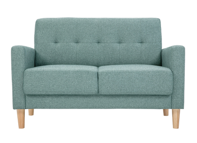 Sofá nórdico 2 plazas de tela verde grisáceo y madera clara MOON