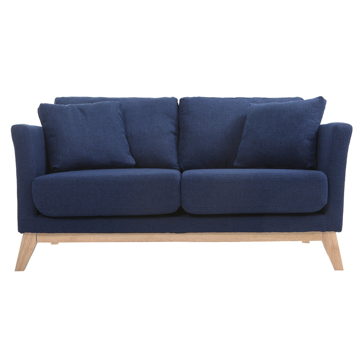 Sofá nórdico 2 plazas desenfundable  azul oscuro y patas madera clara OSLO