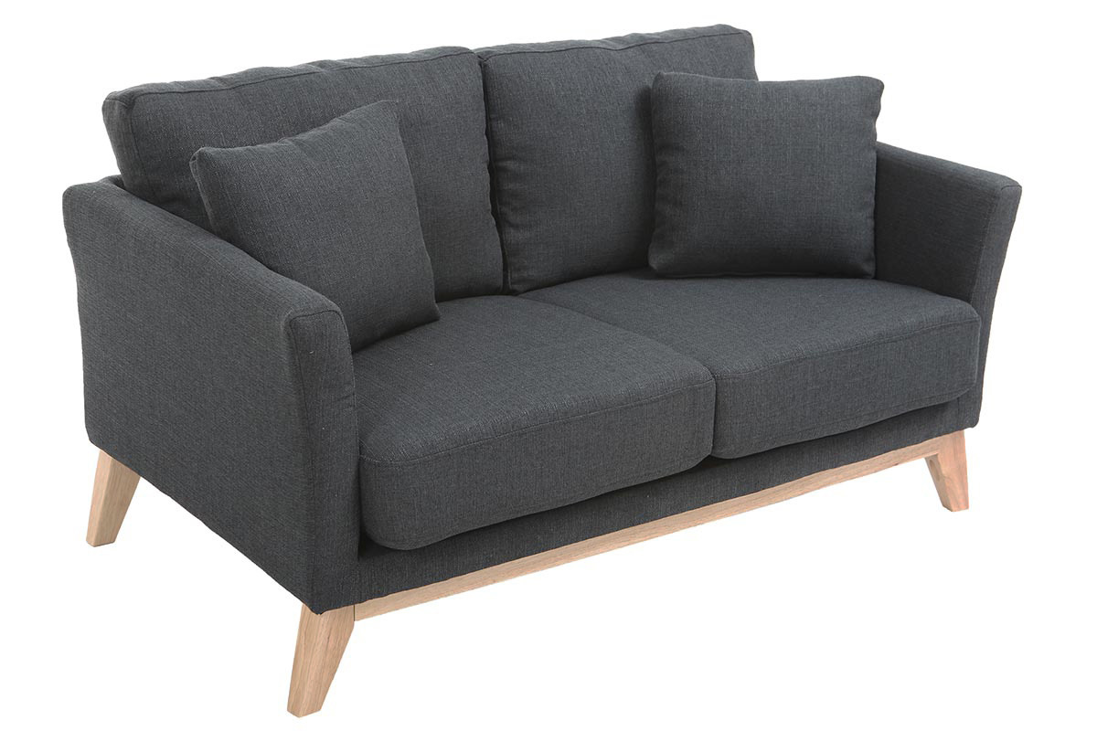 Sof nrdico 2 plazas desenfundable  gris oscuro y patas madera clara OSLO
