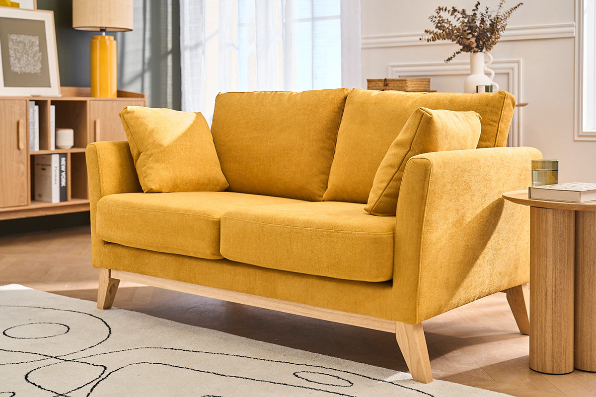 Sof� n�rdico 2 plazas desenfundable terciopelo mostaza OSLO