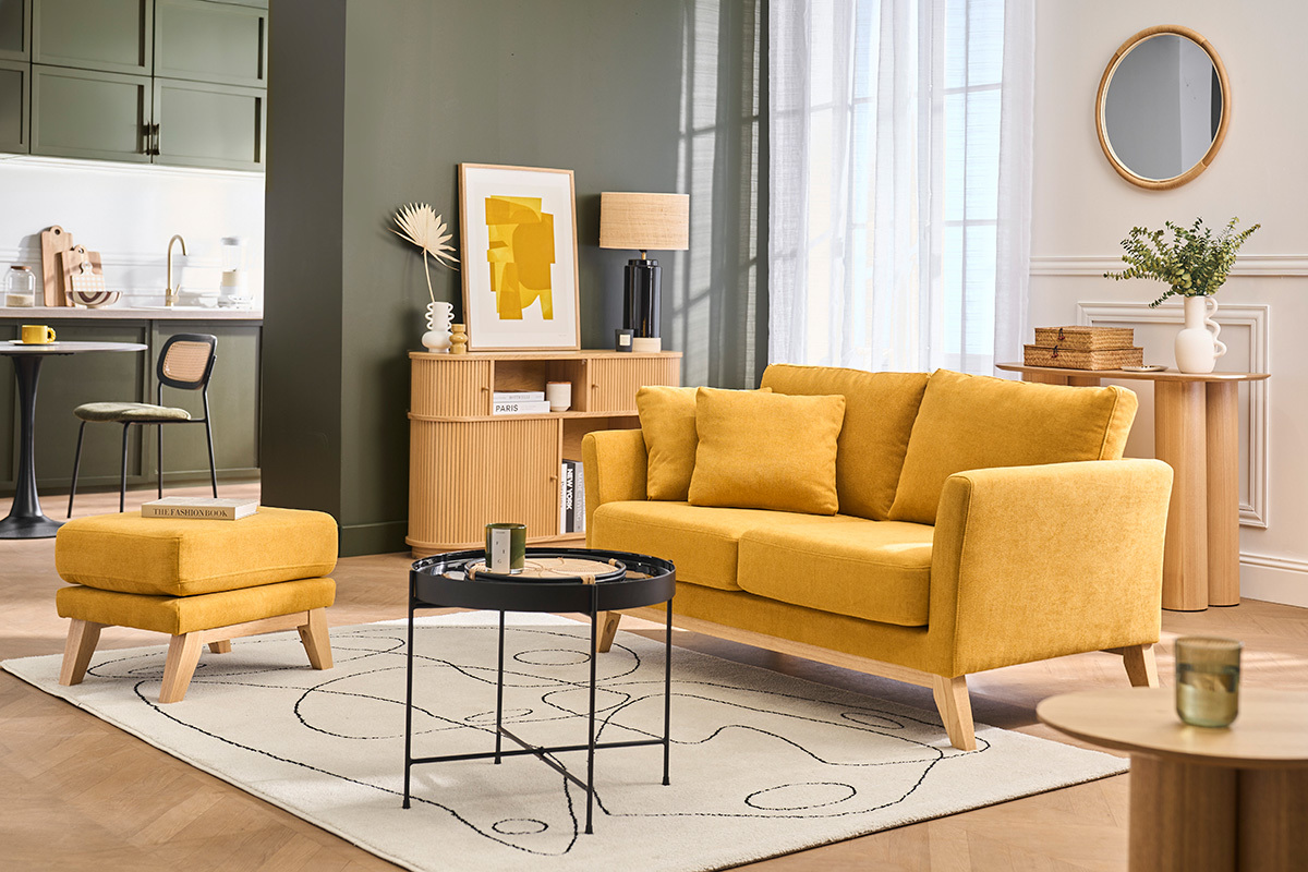 Sof� n�rdico 2 plazas desenfundable terciopelo mostaza OSLO