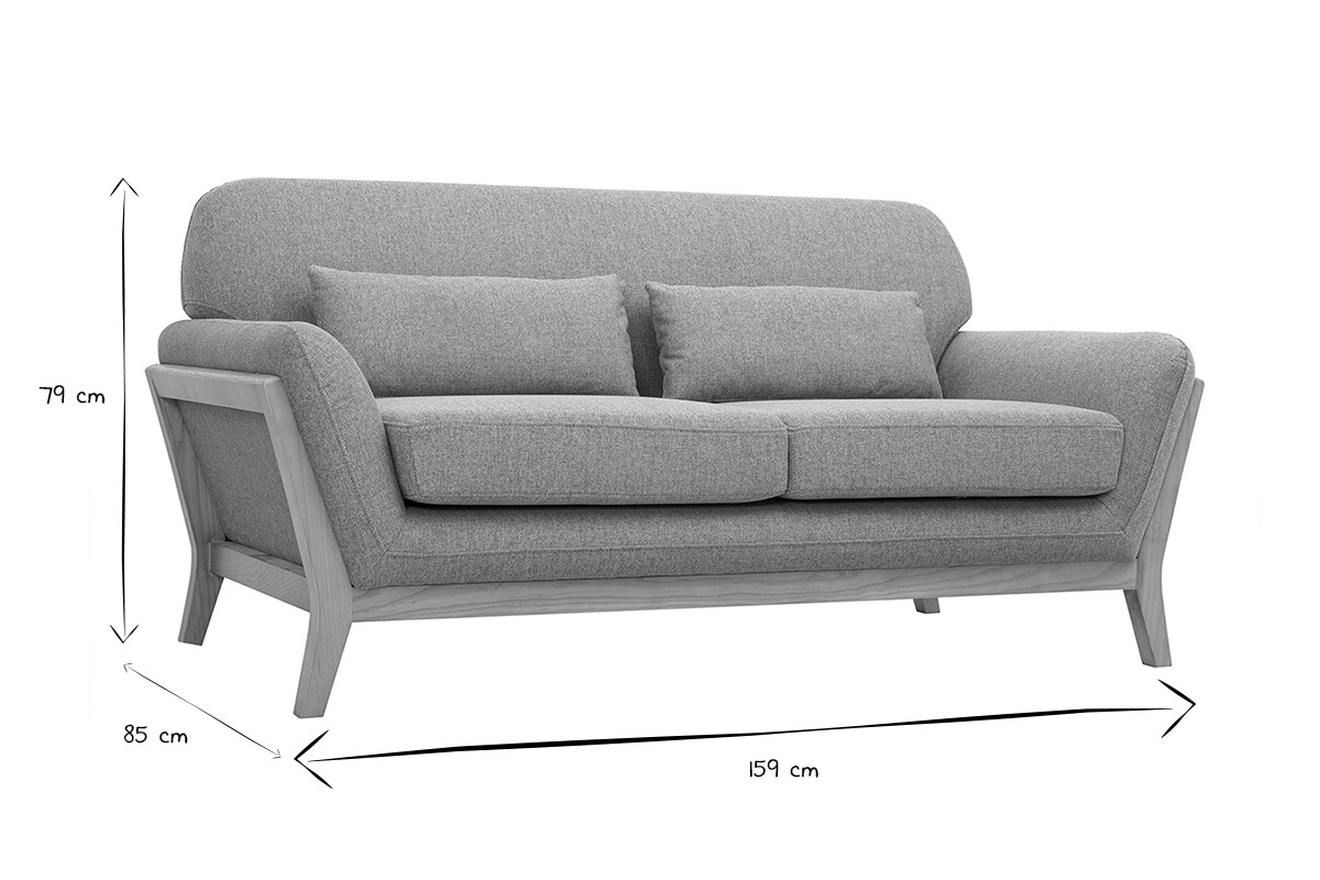 Sof nrdico 2 plazas gris patas madera YOKO