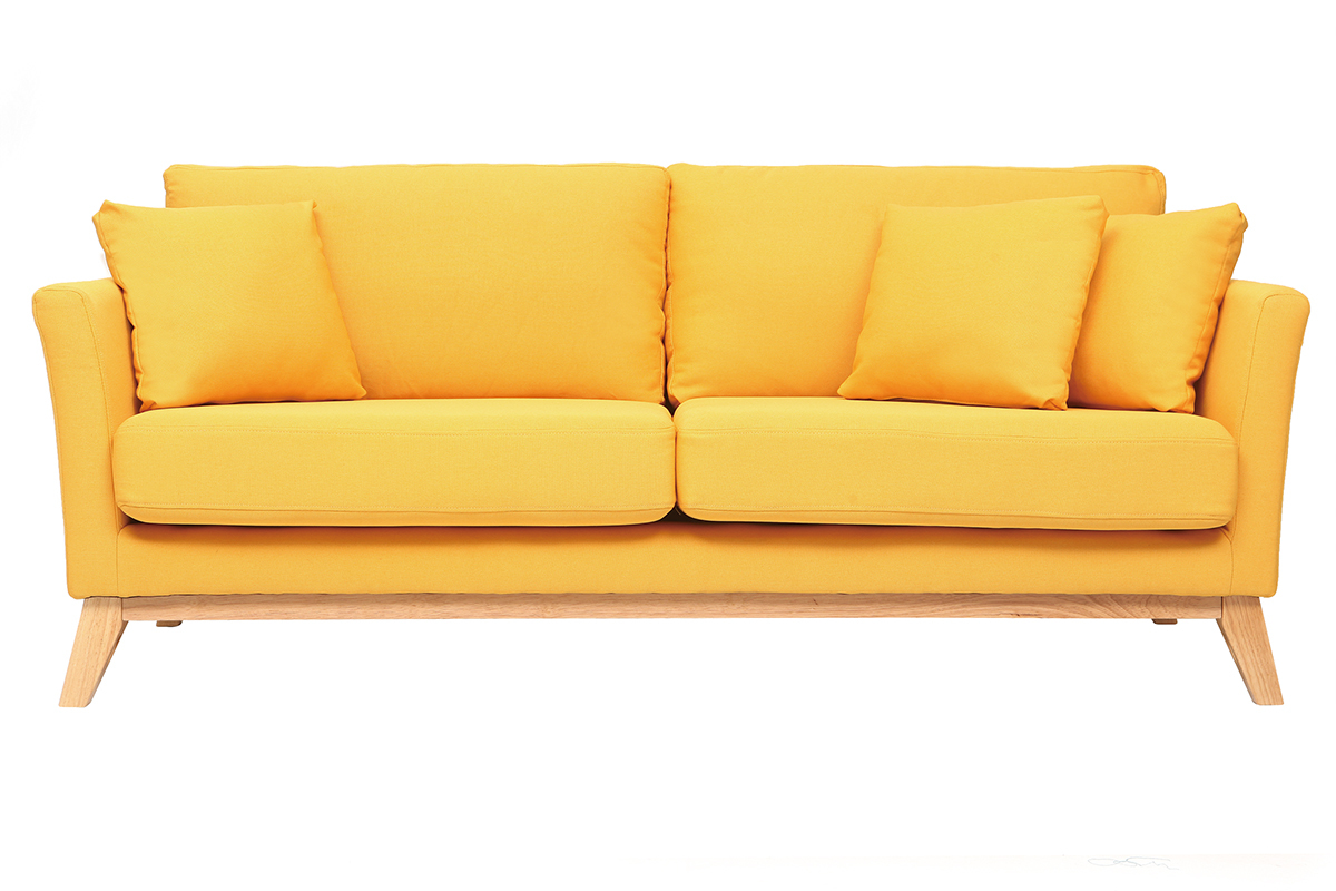 Sof nrdico 3 plazas amarillo desenfundable patas madera OSLO