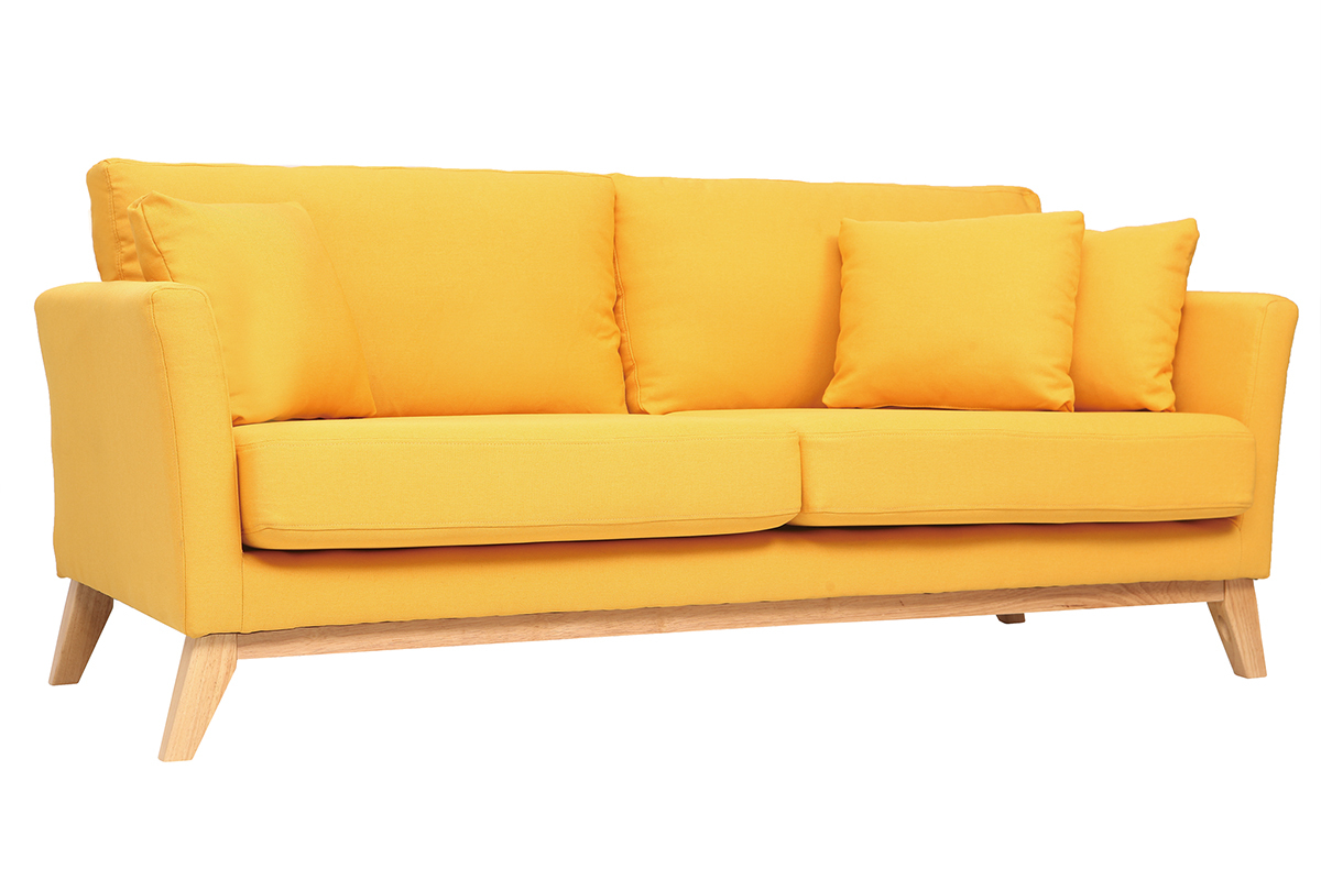 Sof nrdico 3 plazas amarillo desenfundable patas madera OSLO