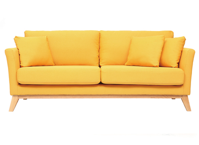 Sof&aacute; n&oacute;rdico 3 plazas amarillo patas madera OSLO