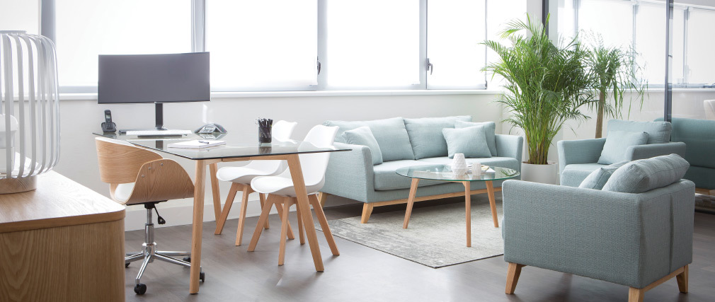 Sofás de estilo nórdico de 2 y 3 plazas azul claro desenfundable con patas de madera modelo OSLO 180 cm de largo **** desde 399,99€ en Miliboo.