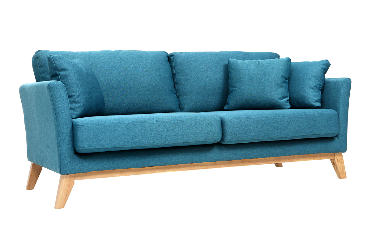 Sof nrdico 3 plazas azul petroleo desenfundable patas madera OSLO