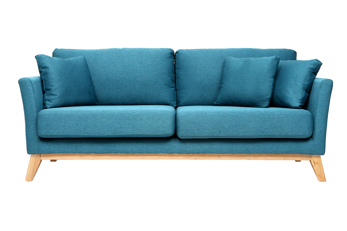 Sof nrdico 3 plazas azul petroleo desenfundable patas madera OSLO
