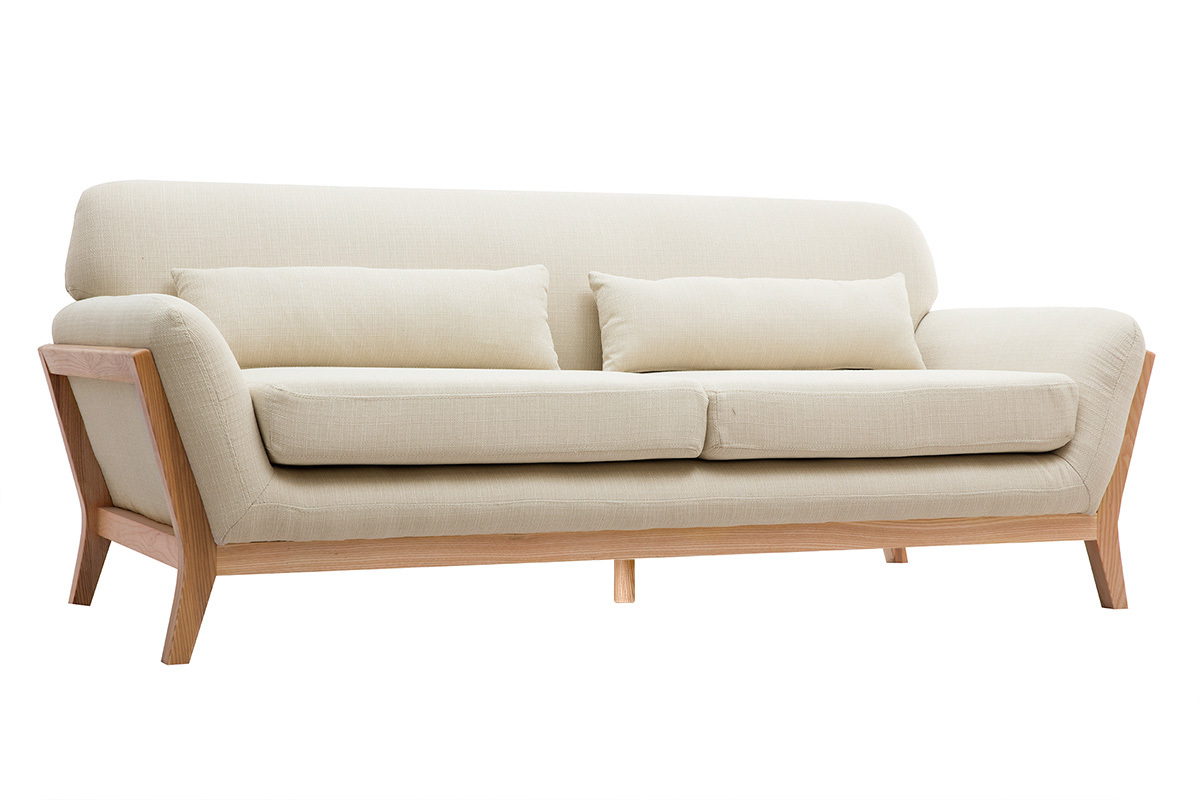 Sof nrdico 3 plazas beige patas madera YOKO