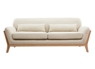 Sofá nórdico 3 plazas beige patas madera YOKO - Sofá nórdico 3 plazas beige patas madera YOKO