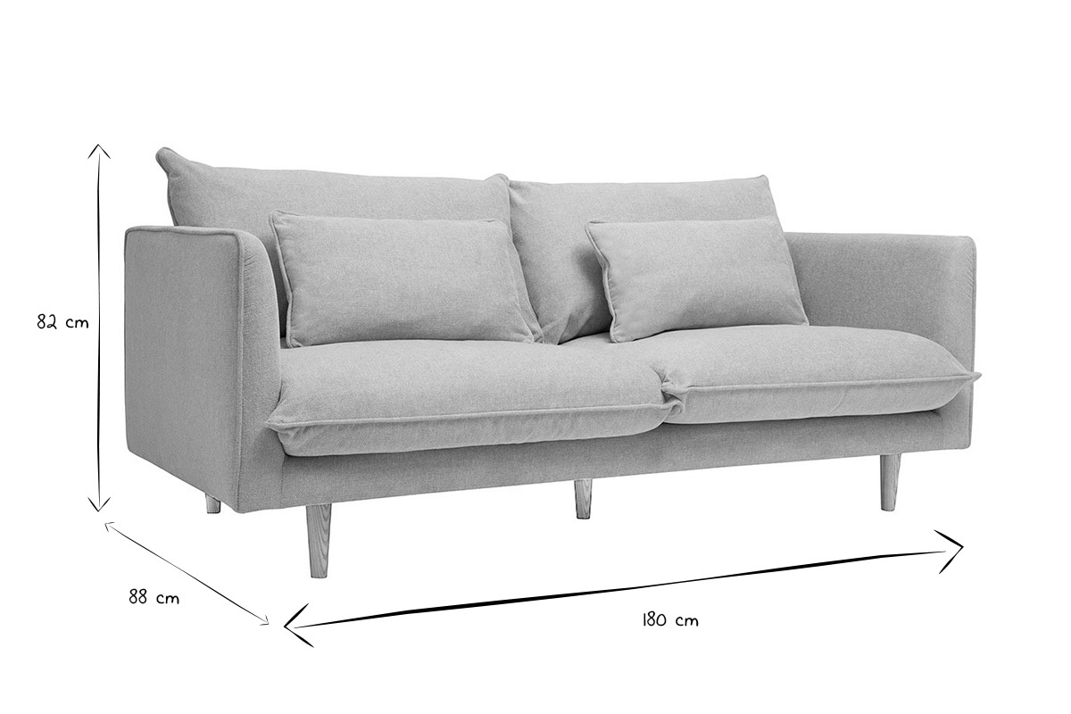 Sof nrdico 3 plazas de tejido efecto aterciopelado texturizado beige y madera clara CLAYTON