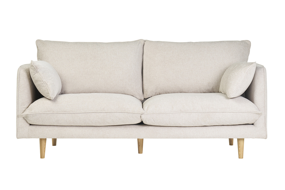Sof nrdico 3 plazas de tejido efecto aterciopelado texturizado beige y madera clara CLAYTON