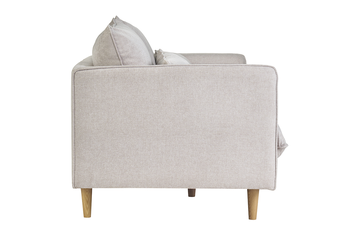 Sof nrdico 3 plazas de tejido efecto aterciopelado texturizado beige y madera clara CLAYTON