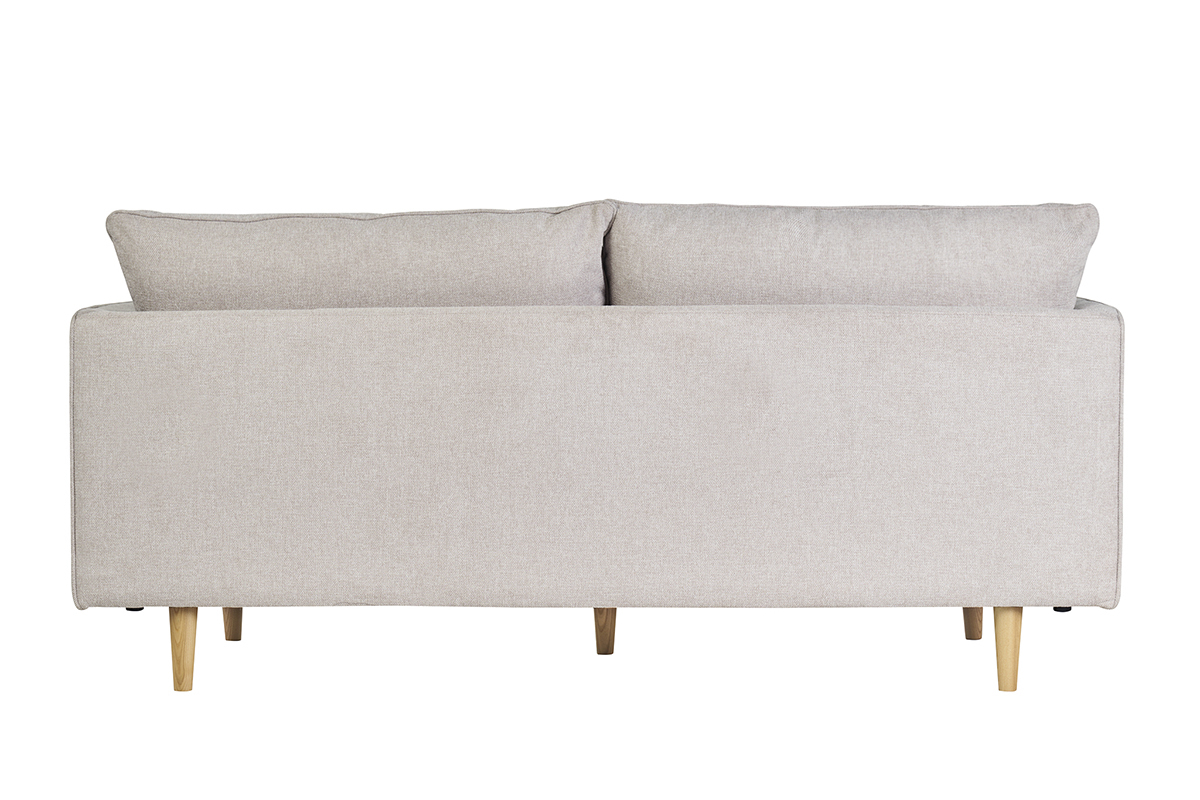 Sof nrdico 3 plazas de tejido efecto aterciopelado texturizado beige y madera clara CLAYTON