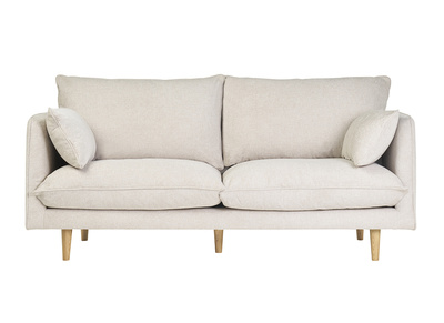 Sofá nórdico 3 plazas de tejido efecto aterciopelado texturizado beige y madera clara CLAYTON