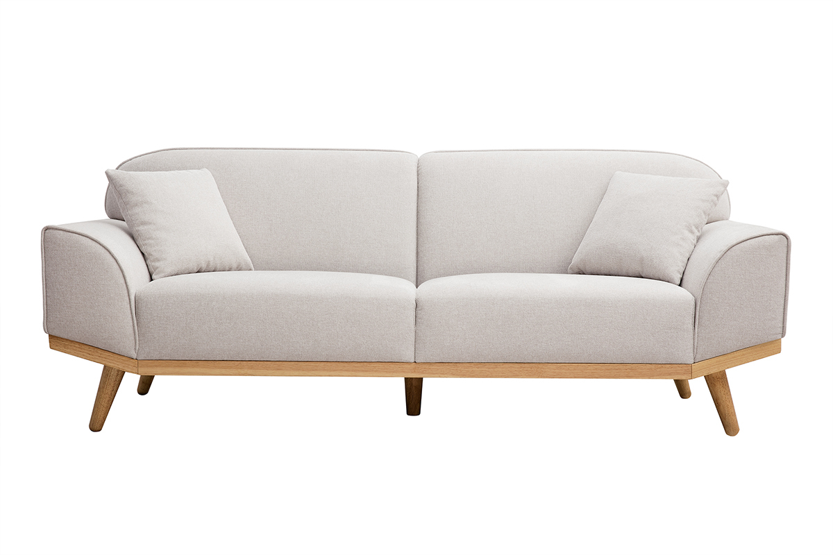 Sof nrdico 3 plazas de tejido efecto aterciopelado texturizado beige y madera clara FREEMA