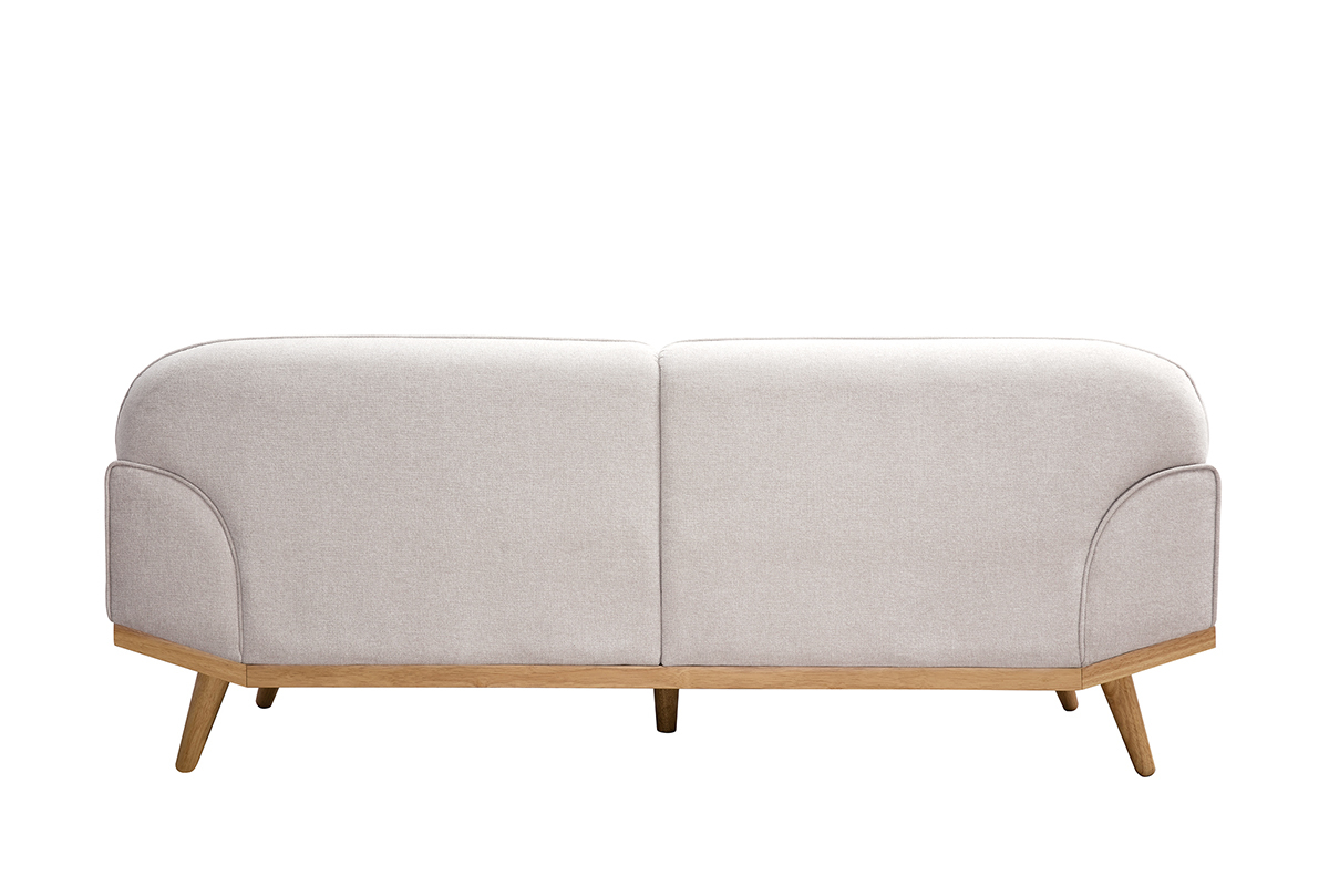 Sof nrdico 3 plazas de tejido efecto aterciopelado texturizado beige y madera clara FREEMA