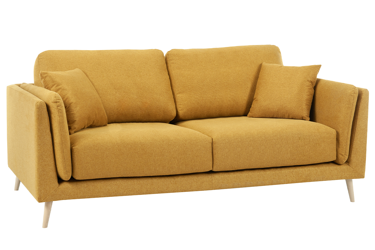 Sof nrdico 3 plazas de tela amarillo comino y madera clara VOGUE