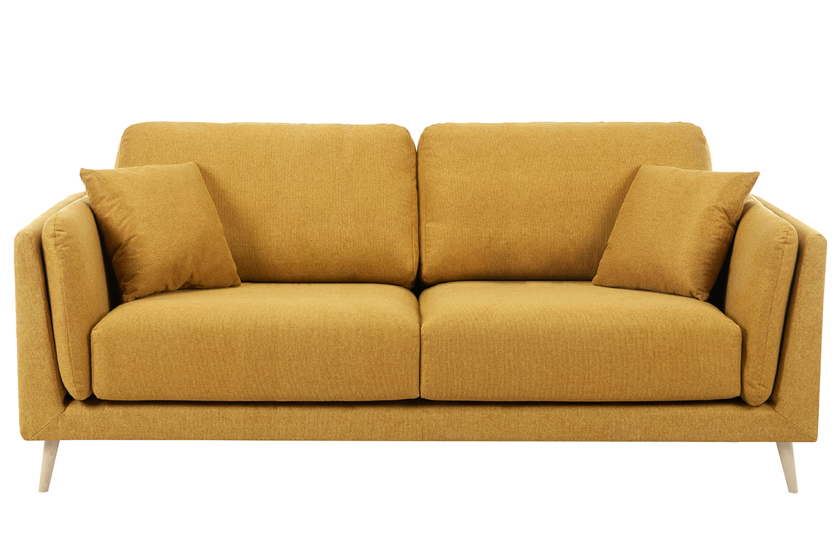 Sof nrdico 3 plazas de tela amarillo comino y madera clara VOGUE