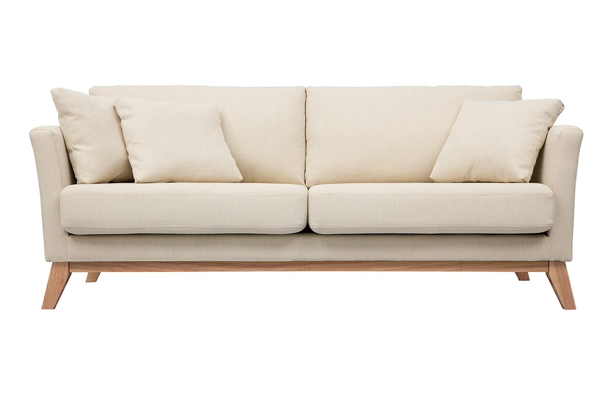 Sof nrdico 3 plazas desenfundable beige y patas madera OSLO