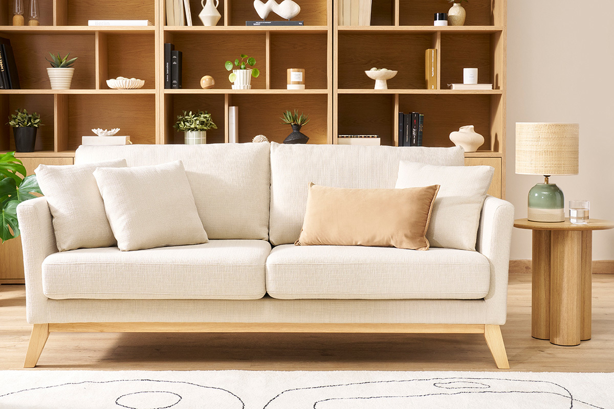 Sof nrdico 3 plazas desenfundable beige y patas madera OSLO