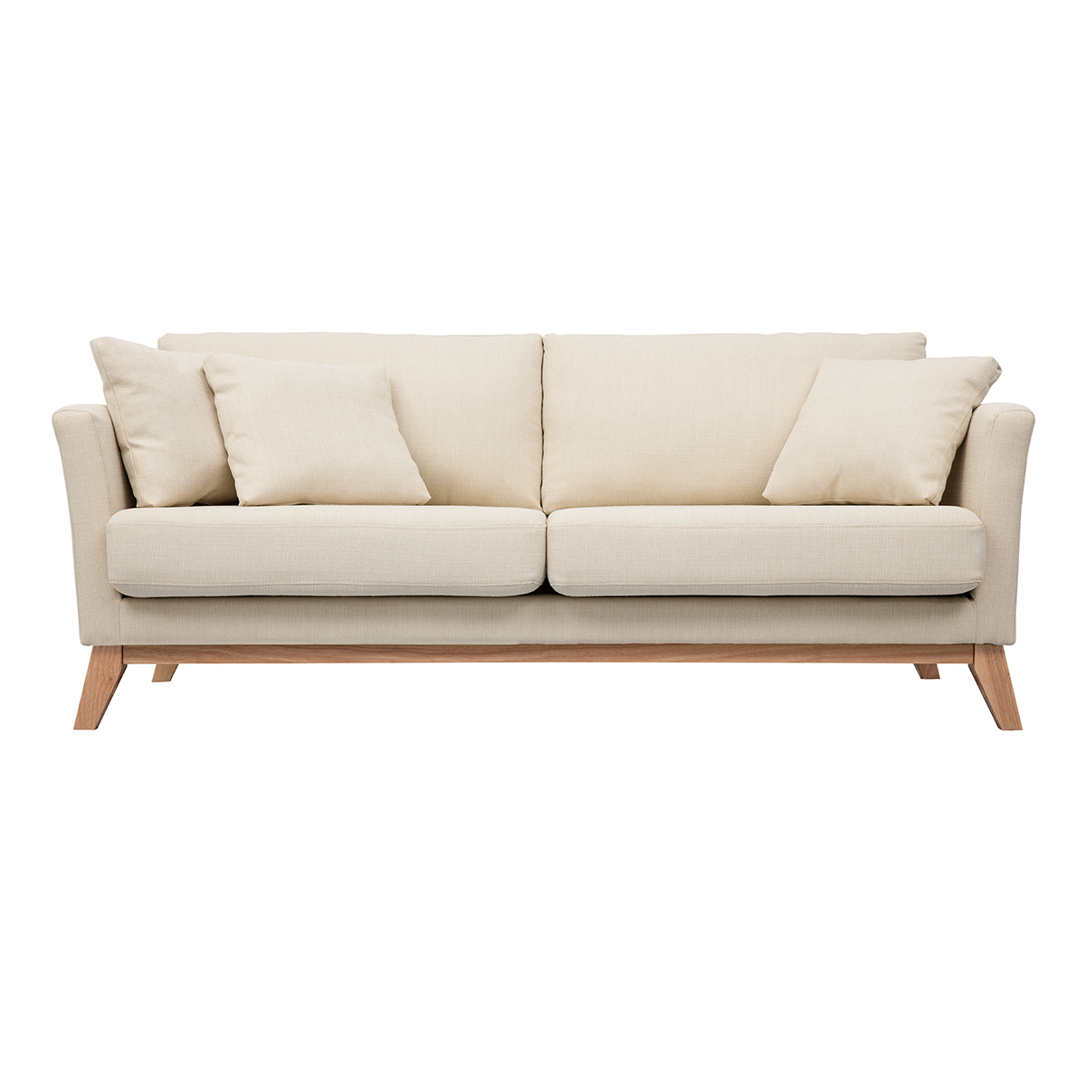 Sofá nórdico 3 plazas desenfundable beige y patas madera OSLO