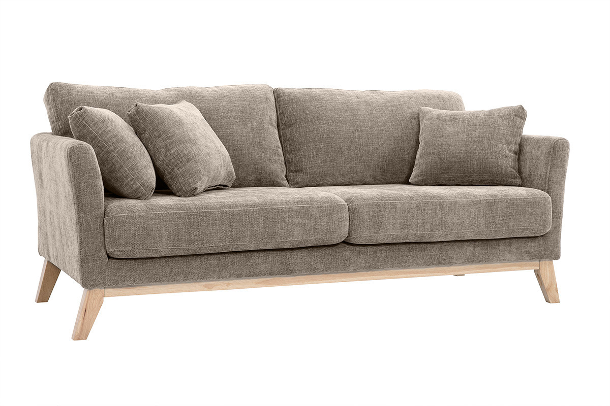 Sof nrdico 3 plazas desenfundable beige y patas madera OSLO