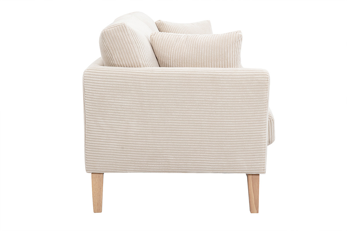 Sof nrdico 3 plazas desenfundable de terciopelo acanalado beige y patas madera OSLO