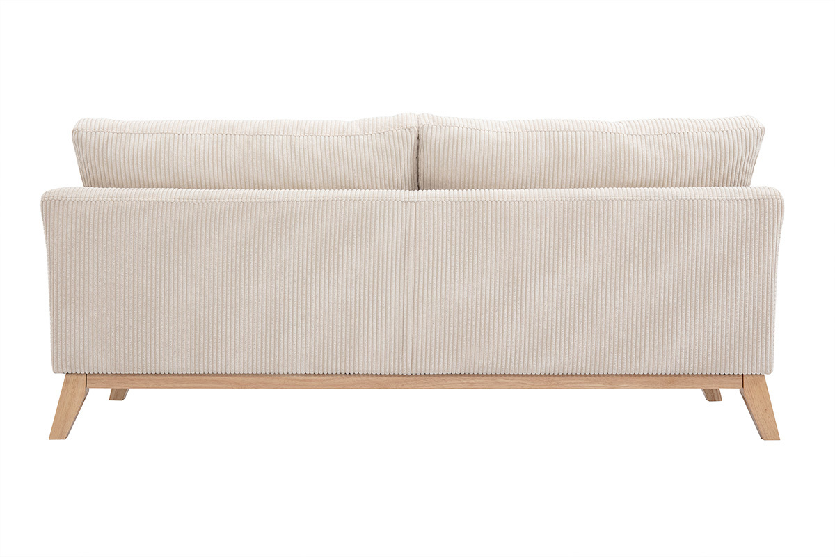 Sof nrdico 3 plazas desenfundable de terciopelo acanalado beige y patas madera OSLO