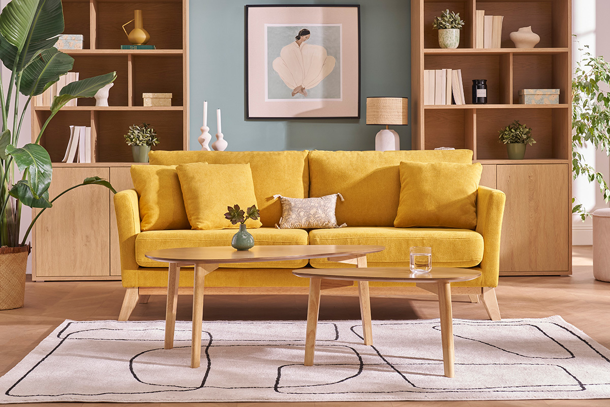 Sof nrdico 3 plazas desenfundable efecto terciopelo amarillo mostaza OSLO