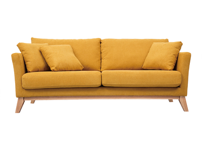 Sofá nórdico 3 plazas desenfundable efecto terciopelo amarillo mostaza OSLO - Sofá nórdico 3 plazas desenfundable efecto terciopelo amarillo mostaza OSLO