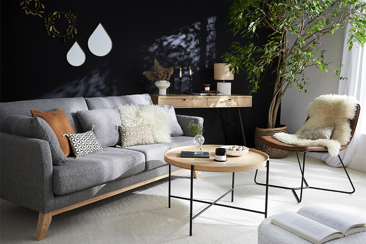 Sof nrdico 3 plazas gris claro desenfundable patas madera OSLO
